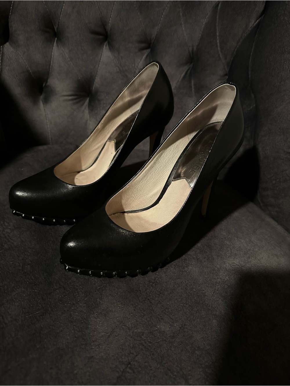 Michael Kors Black Round-Toe Stud-Trim Ailee High Heels